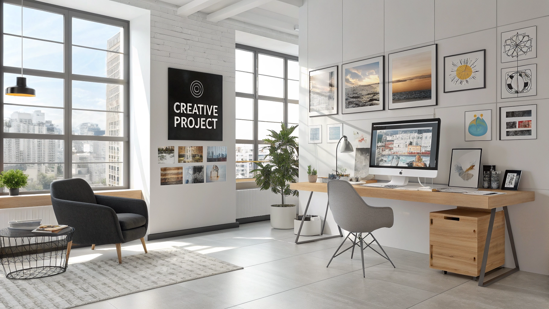 Estudio de diseño gráfico profesional con herramientas modernas